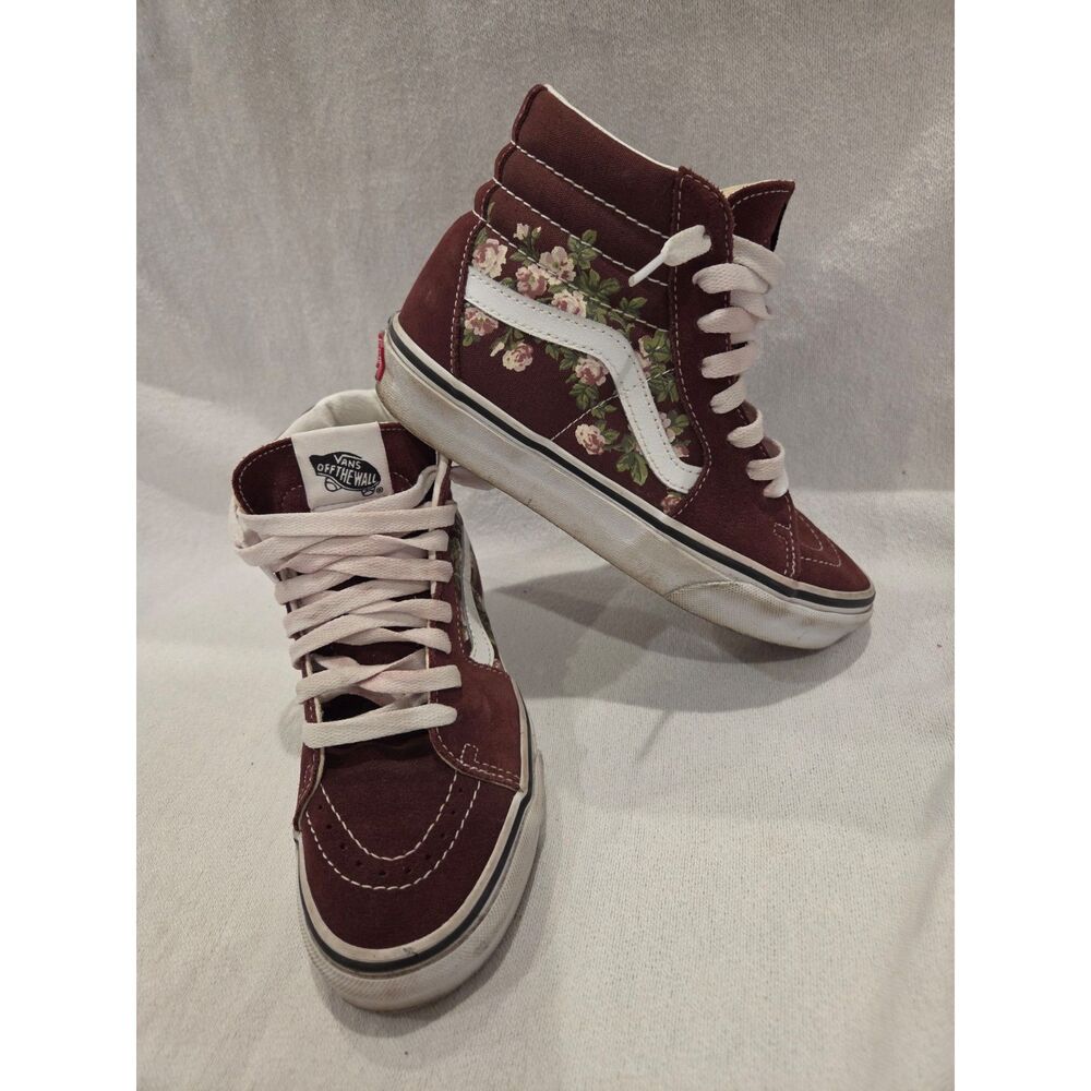 Vans Sk8-Hi Wallflower Floral Maroon Burgundy Suede High Top Sneakers Women's 5